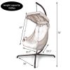 Swing Egg Chair with Stand Indoor Outdoor, UV Resistant Cushion Hanging Chair with Cup Holder, Anti-Rust with Wicker Rattan Frame 350lbs Capacity Ham