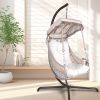Swing Egg Chair with Stand Indoor Outdoor, UV Resistant Cushion Hanging Chair with Cup Holder, Anti-Rust with Wicker Rattan Frame 350lbs Capacity Ham